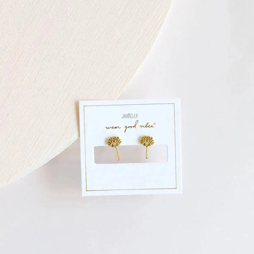NEW ANTHROPOLOGIE Lotus Flower Icon 18kt Gold Tiny White CZ Stone Hoop Earring - Picture 9 of 9